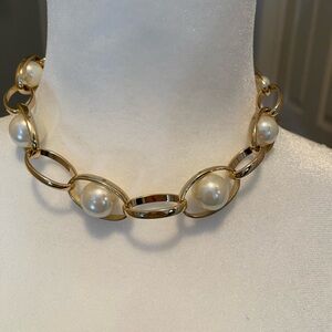 White House Black Market Gold Chain Necklace with Pearls